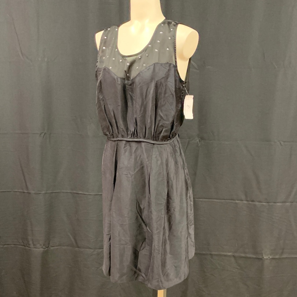 New with tag Foreign Exchange 100% silk with top sheer Black dress Small
